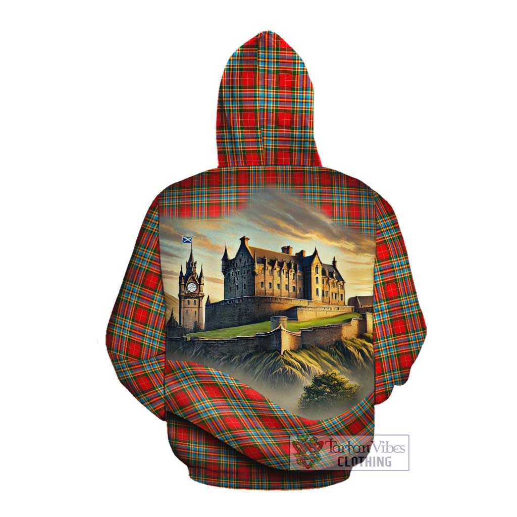 Tartan Vibes Clothing Chattan Tartan Family Crest Cotton Hoodie with Scottish Ancient Castle Style