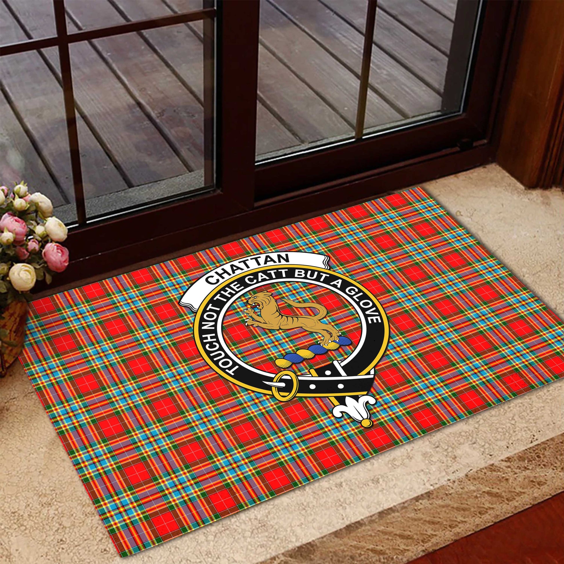 Chattan Tartan Door Mat with Family Crest - Tartanvibesclothing