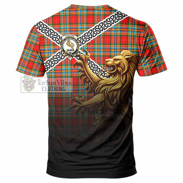 Tartan Vibes Clothing Chattan Crest Tartan T-Shirt with Golden Lion Emblem Celtic Style