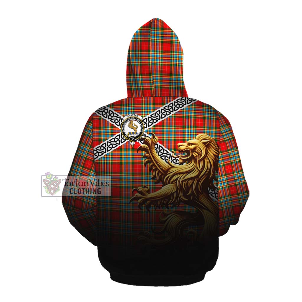 Chattan Crest Tartan Cotton Hoodie with Golden Lion Emblem Celtic Style Pullover Hoodie - Tartan Vibes Clothing