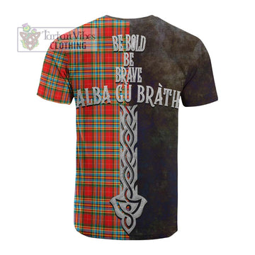 Chattan Tartan Family Crest Cotton T-shirt Alba Gu Brath Be Brave Lion Ancient Style