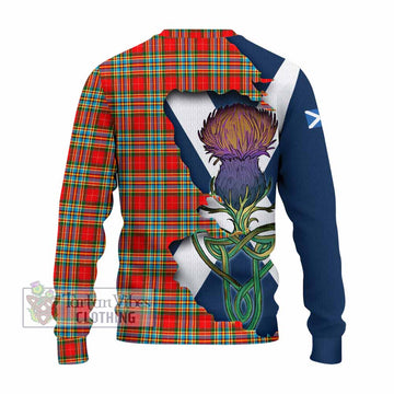 Tartan Vibes Clothing Chattan Tartan Family Crest Knitted Sweater Scottish Thistle Celtic Inspired