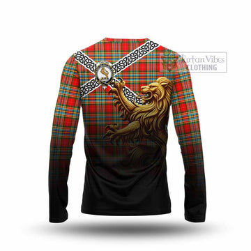 Tartan Vibes Clothing Chattan Crest Tartan Long Sleeve T-Shirt with Golden Lion Emblem Celtic Style