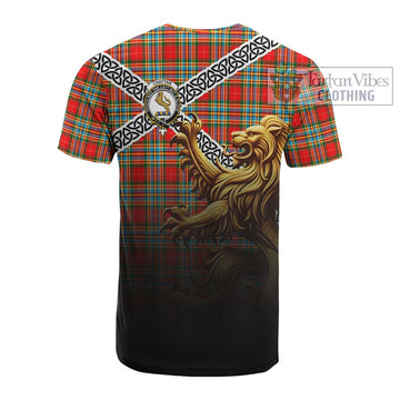 Chattan Crest Tartan Cotton T-shirt with Golden Lion Emblem Celtic Style