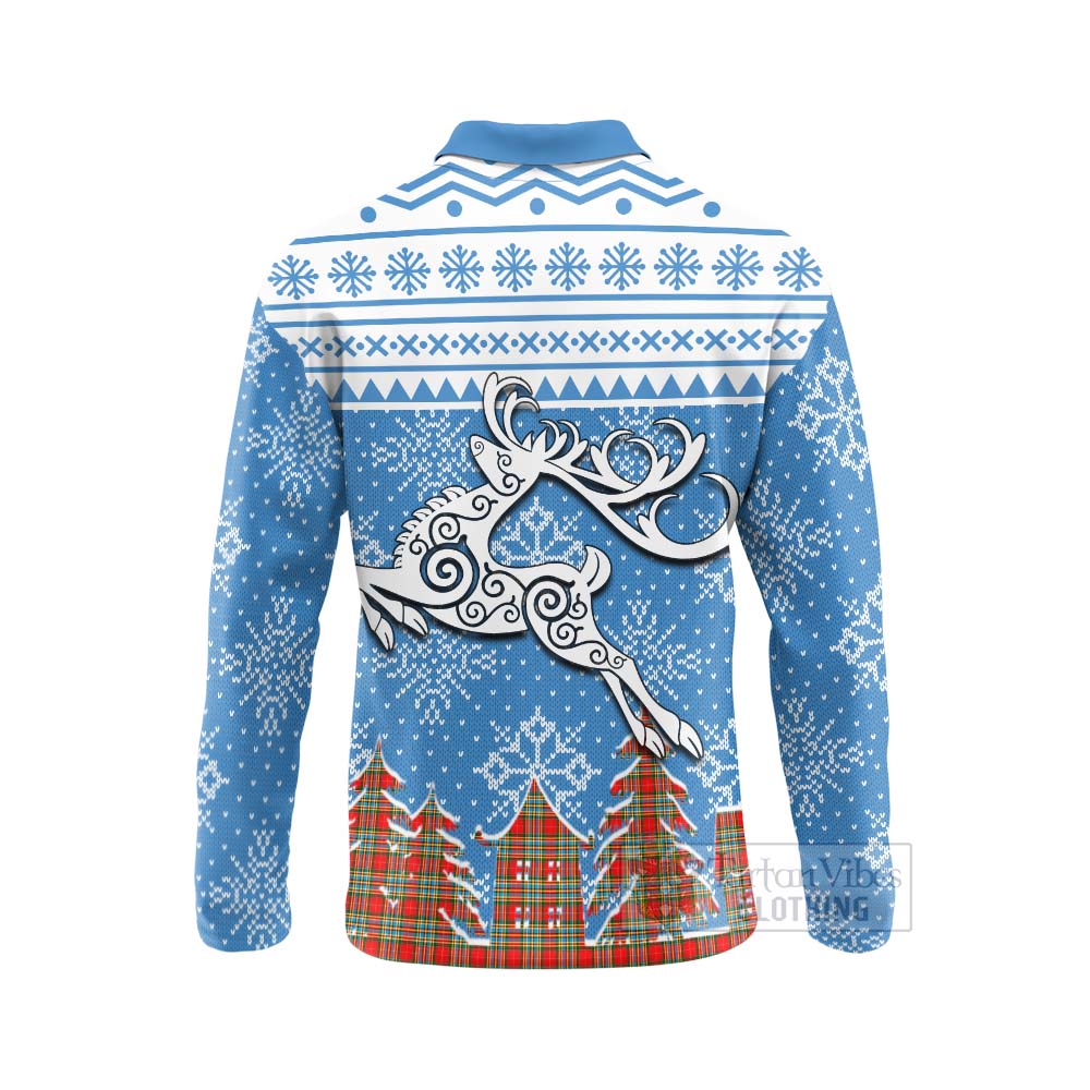 Tartan Vibes Clothing Chattan Clan Christmas Long Sleeve Polo Shirt Celtic Reindeer Style