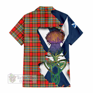 Tartan Vibes Clothing Chattan Tartan Family Crest Short Sleeve Button Shirt Scottish Thistle Celtic Inspired