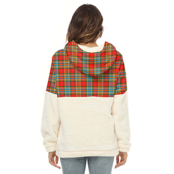 Chattan Tartan Women's Borg Fleece Hoodie With Half Zip with Family Crest - Tartan Vibes Clothing