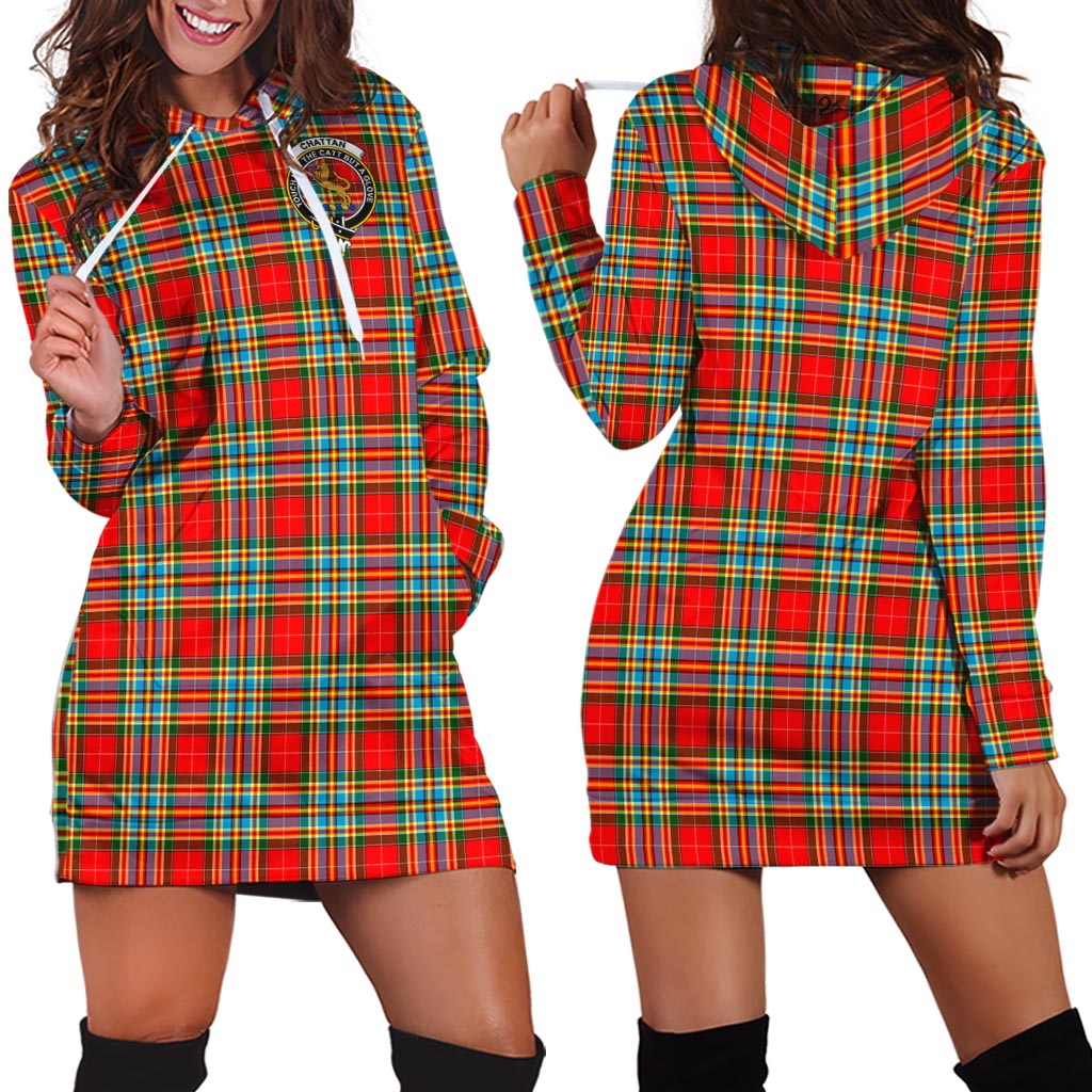 Chattan Tartan Hoodie Dress with Family Crest - Tartan Vibes Clothing