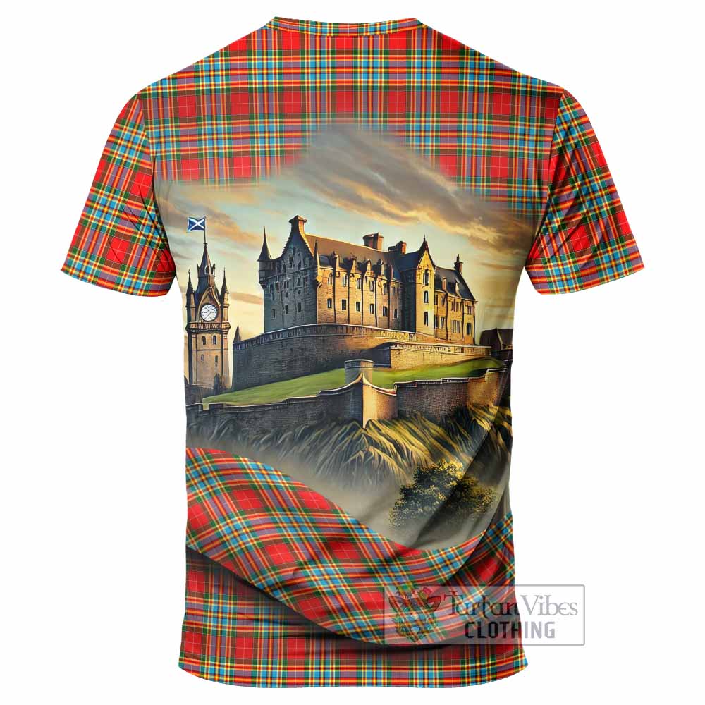 Tartan Vibes Clothing Chattan Tartan Family Crest T-Shirt with Scottish Ancient Castle Stype