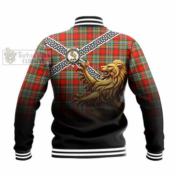 Chattan Crest Tartan Baseball Jacket with Golden Lion Emblem Celtic Style