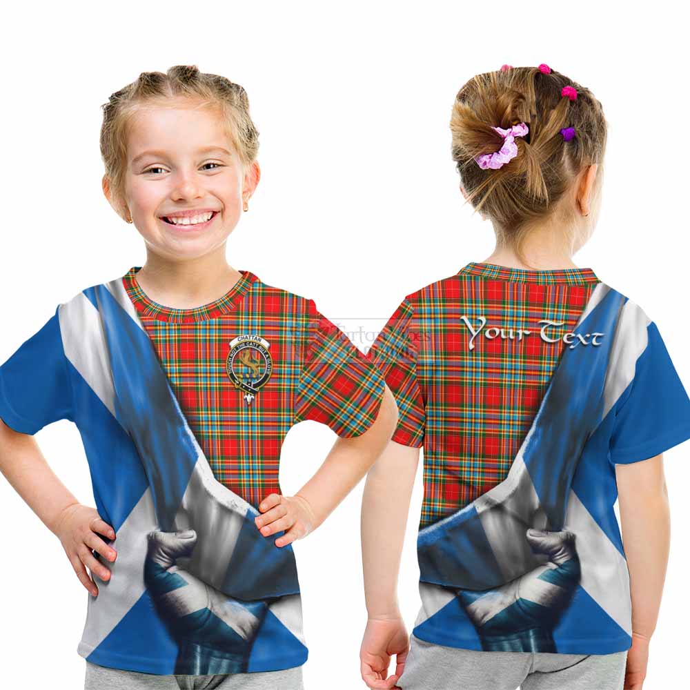 Tartan Vibes Clothing Chattan Tartan Kid T-Shirt with Family Crest Scotland Patriotic Style