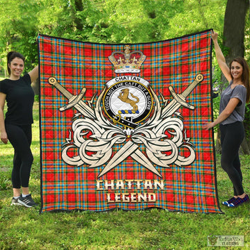 Chattan Tartan Quilt with Clan Crest and the Golden Sword of Courageous Legacy