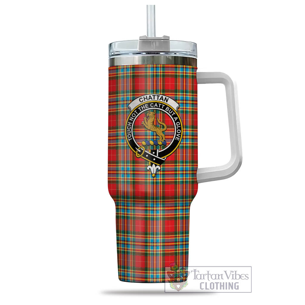 Tartan Vibes Clothing Chattan Tartan and Family Crest Tumbler with Handle