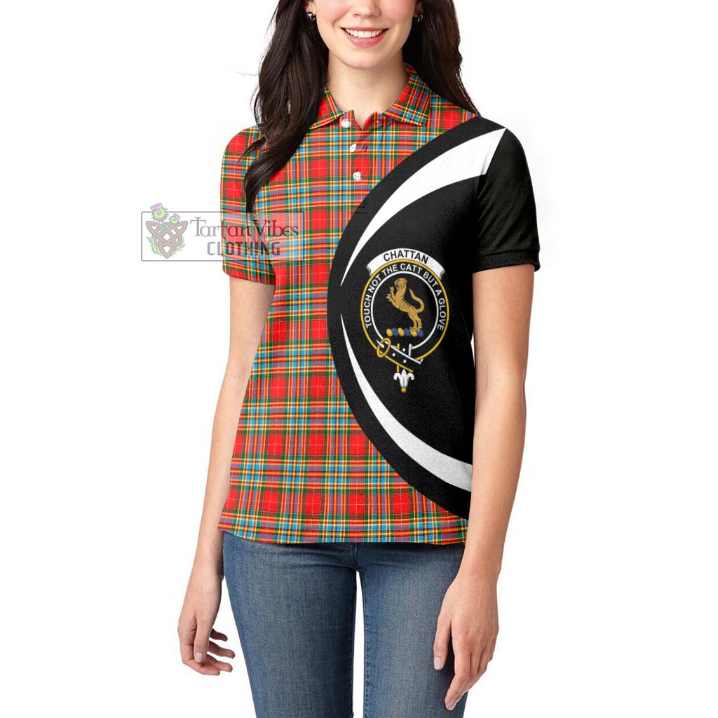 Chattan Tartan Women's Polo Shirt with Family Crest Circle Style - Tartan Vibes Clothing