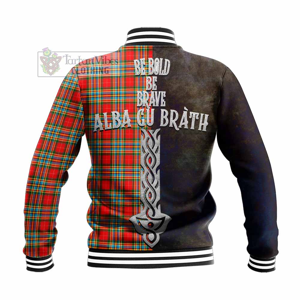Tartan Vibes Clothing Chattan Tartan Family Crest Baseball Jacket Alba Gu Brath Be Brave Lion Ancient Style