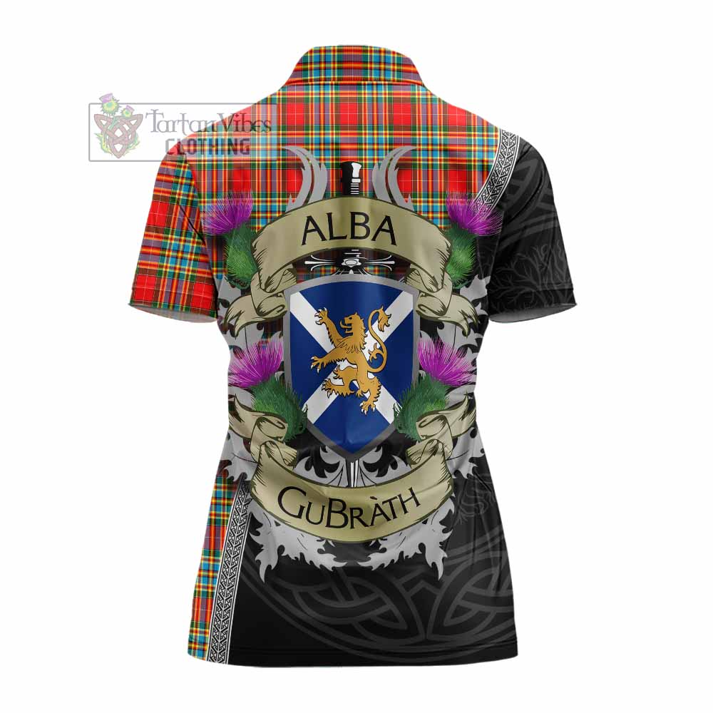 Tartan Vibes Clothing Chattan Tartan Family Crest Women's Polo Shirt Lion Rampant Royal Thistle Shield Celtic Inspired