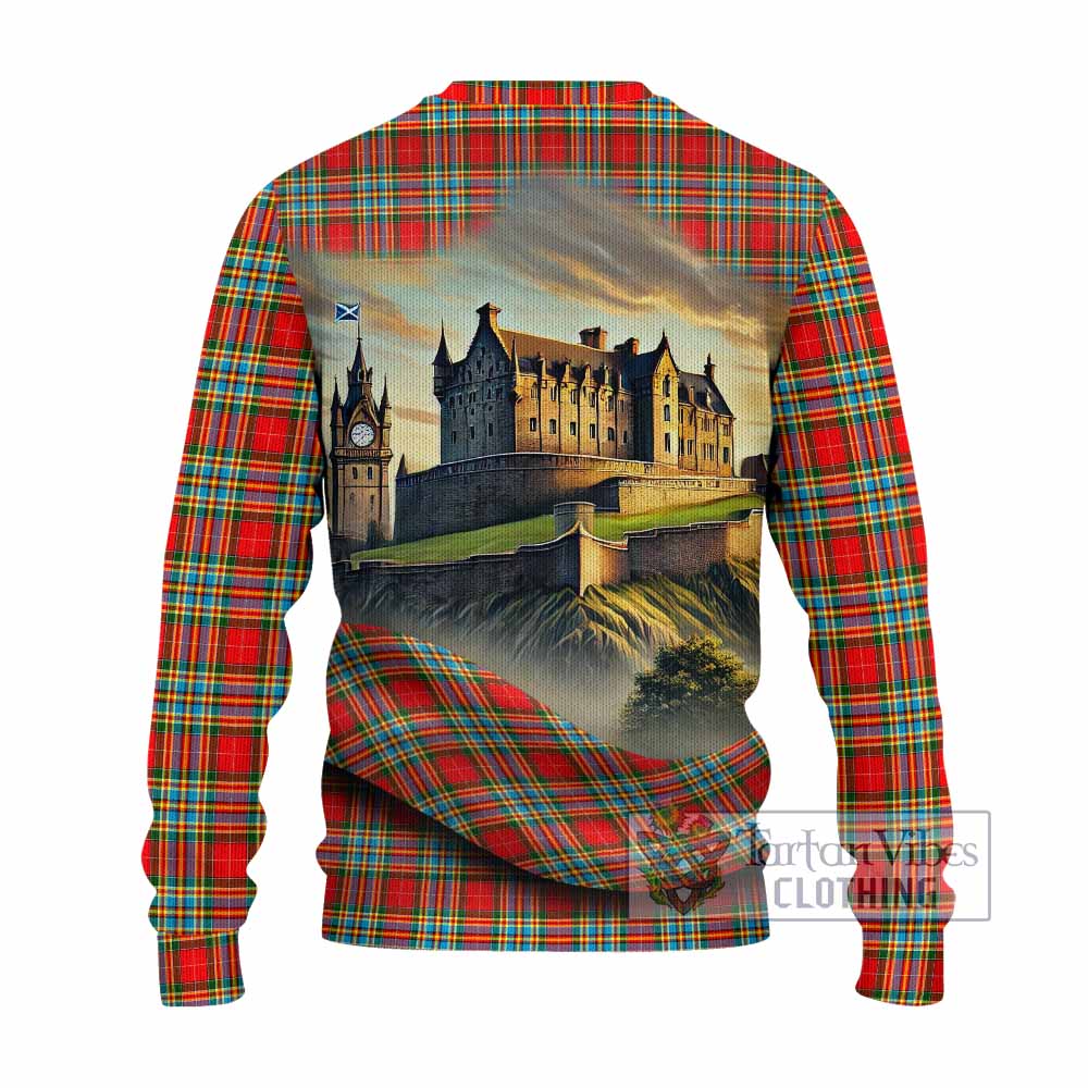 Tartan Vibes Clothing Chattan Tartan Family Crest Knitted Sweater with Scottish Ancient Castle Style