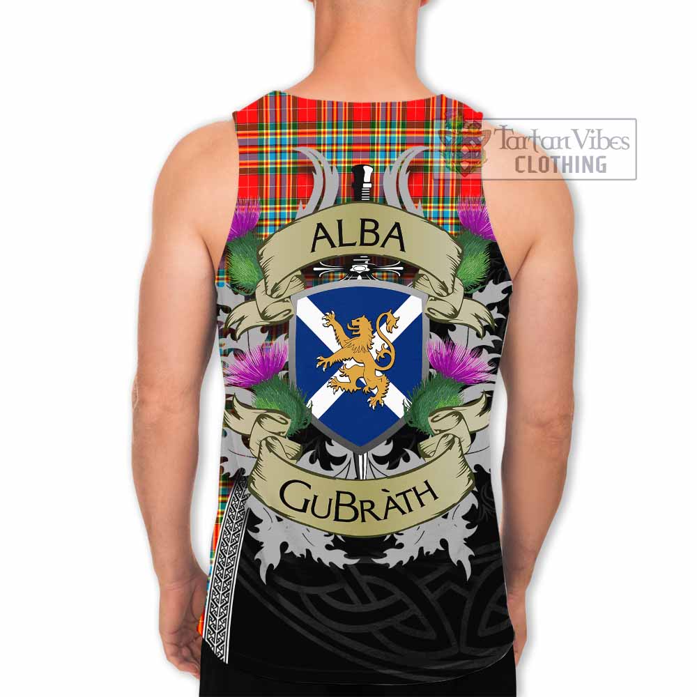 Tartan Vibes Clothing Chattan Tartan Family Crest Men's Tank Top Lion Rampant Royal Thistle Shield Celtic Inspired