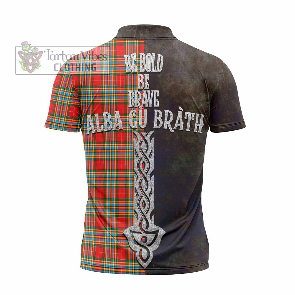 Tartan Vibes Clothing Chattan Tartan Family Crest Zipper Polo Shirt Alba Gu Brath Be Brave Lion Ancient Style