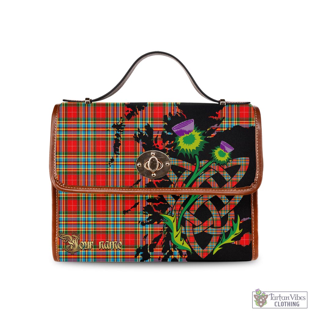 Tartan Vibes Clothing Chattan Tartan Waterproof Canvas Bag with Scotland Map and Thistle Celtic Accents