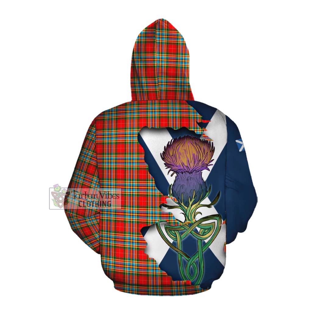 Tartan Vibes Clothing Chattan Tartan Family Crest Cotton Hoodie Scottish Thistle Celtic Inspired