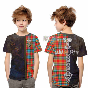 Chattan Tartan Family Crest Kid T-Shirt Alba Gu Brath Be Brave Lion Ancient Style