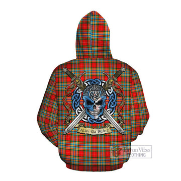 Tartan Vibes Clothing Chattan Tartan Cotton Hoodie with Family Crest Celtic Skull Style