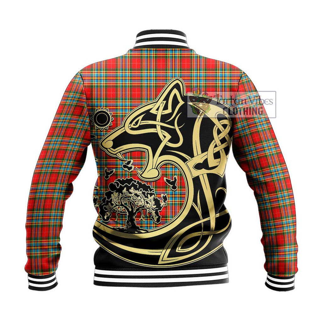 Chattan Tartan Baseball Jacket with Family Crest Celtic Wolf Style - Tartan Vibes Clothing