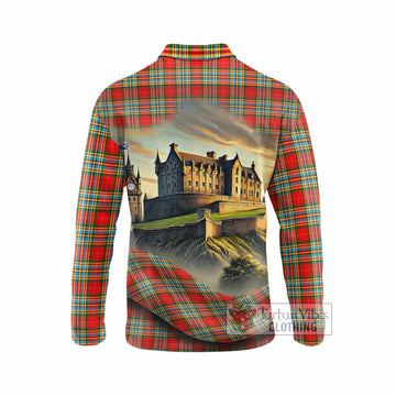 Tartan Vibes Clothing Chattan Tartan Family Crest Long Sleeve Polo Shirt with Scottish Ancient Castle Style