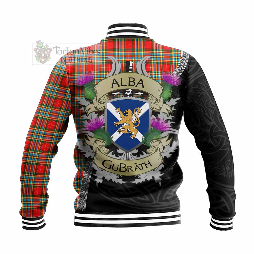 Tartan Vibes Clothing Chattan Tartan Family Crest Baseball Jacket Lion Rampant Royal Thistle Shield Celtic Inspired