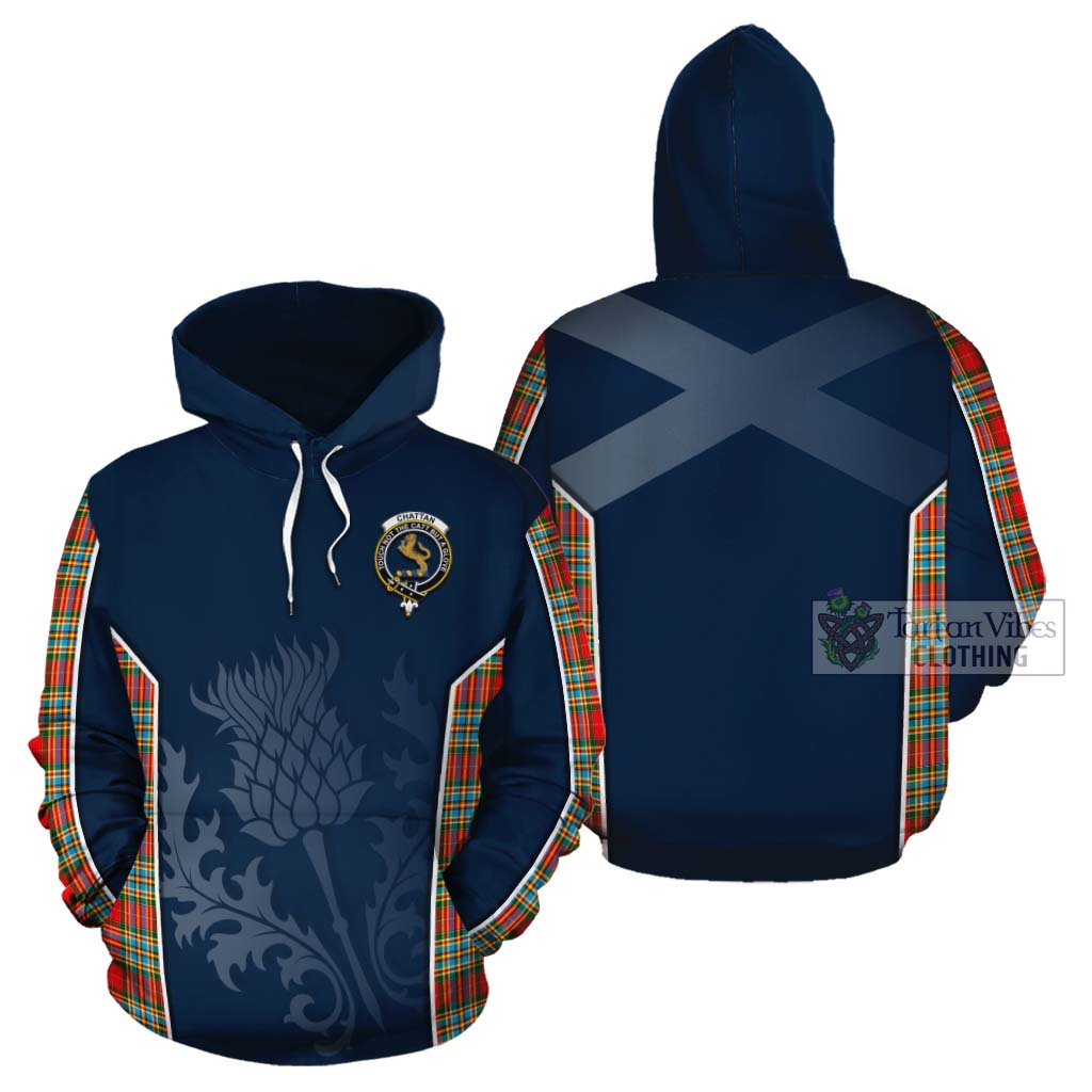Tartan Vibes Clothing Chattan Tartan Cotton Hoodie with Family Crest and Scottish Thistle Vibes Sport Style
