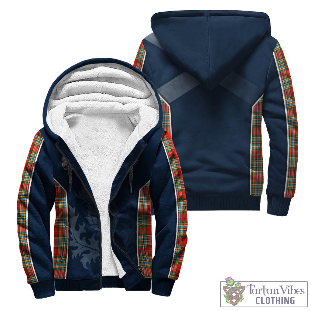 Tartan Vibes Clothing Chattan Tartan Sherpa Hoodie with Family Crest and Scottish Thistle Vibes Sport Style