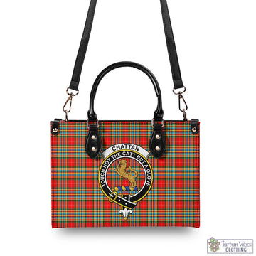 Tartan Vibes Clothing Chattan Tartan Luxury Leather Handbags with Family Crest