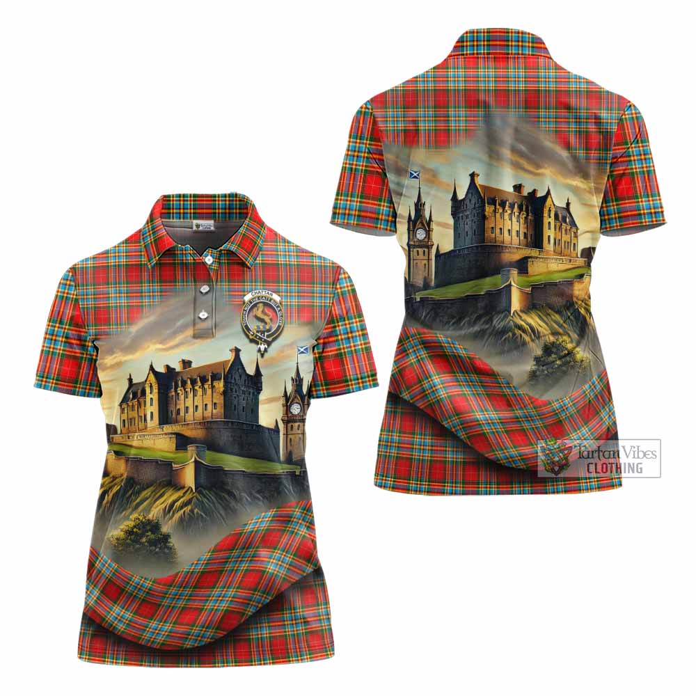 Tartan Vibes Clothing Chattan Tartan Family Crest Women's Polo Shirt with Scottish Ancient Castle Stype