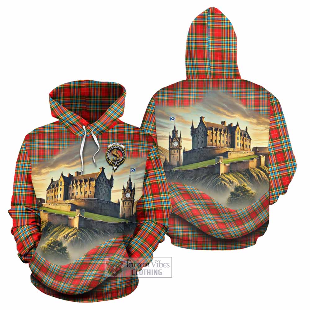 Tartan Vibes Clothing Chattan Tartan Family Crest Hoodie with Scottish Ancient Castle Style