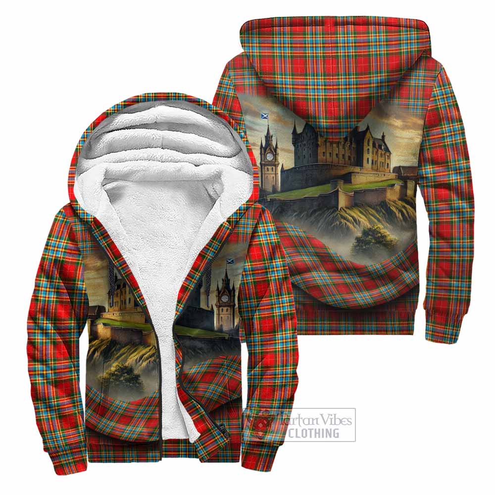 Tartan Vibes Clothing Chattan Tartan Family Crest Sherpa Hoodie with Scottish Ancient Castle Style