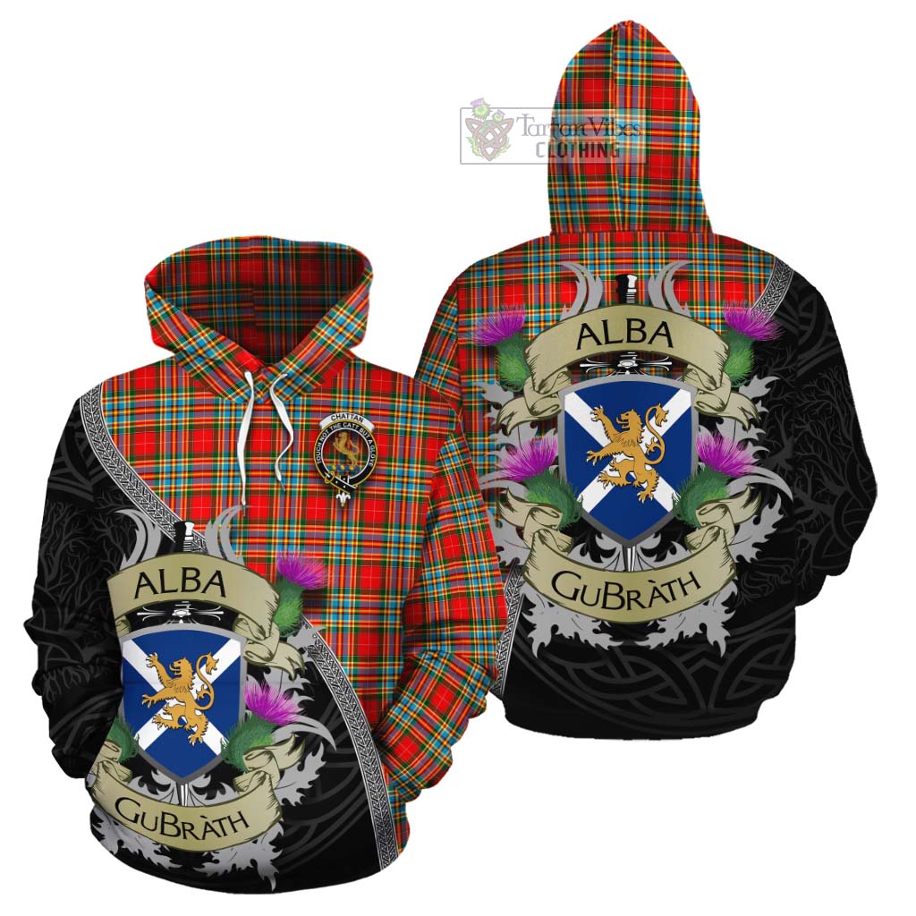 Tartan Vibes Clothing Chattan Tartan Family Crest Cotton Hoodie Lion Rampant Royal Thistle Shield Celtic Inspired