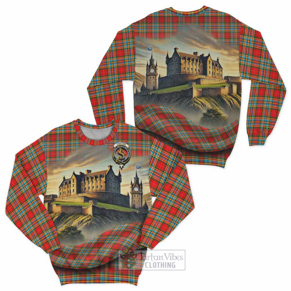 Tartan Vibes Clothing Chattan Tartan Family Crest Sweatshirt with Scottish Ancient Castle Style