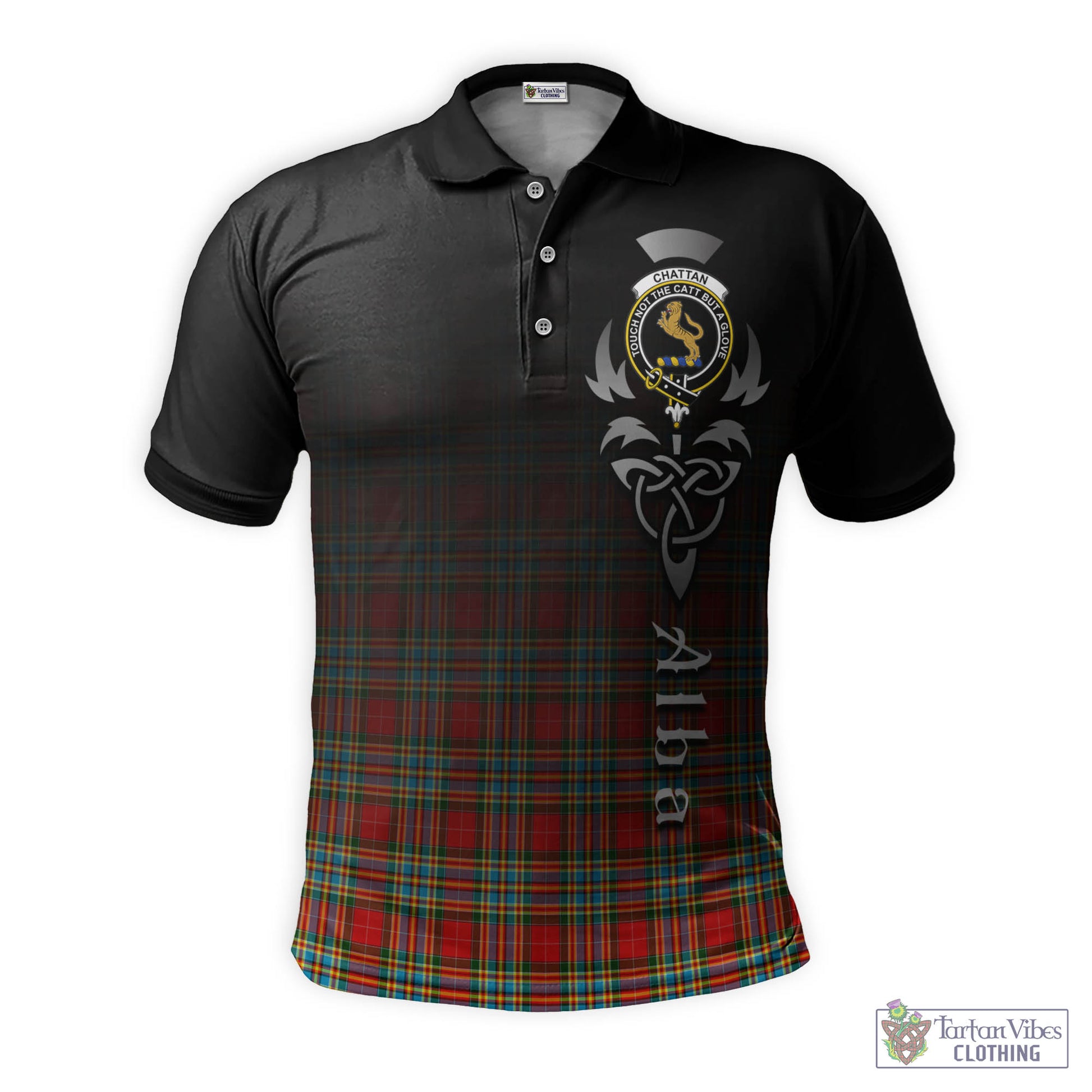 Tartan Vibes Clothing Chattan Tartan Polo Shirt Featuring Alba Gu Brath Family Crest Celtic Inspired