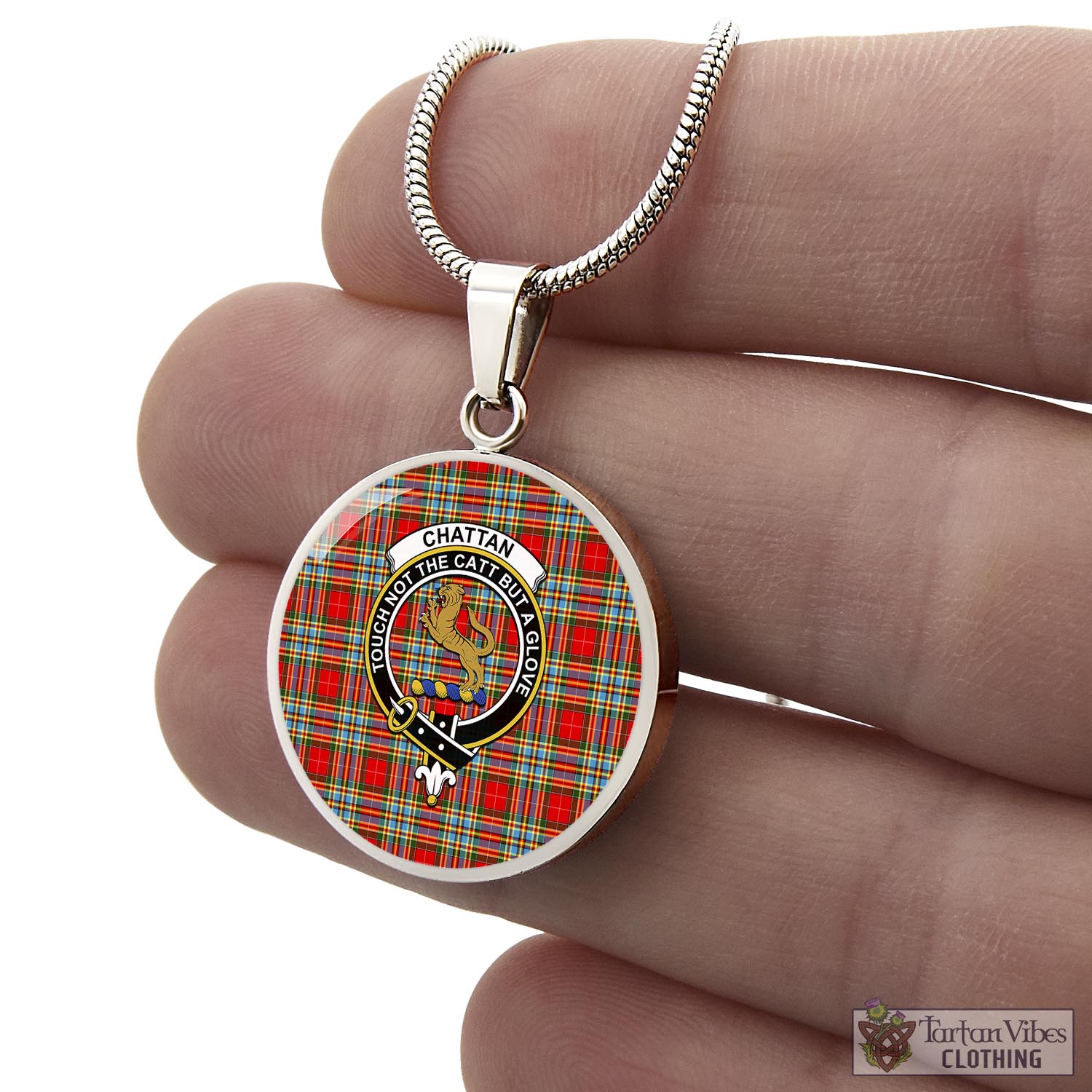 Tartan Vibes Clothing Chattan Tartan Circle Necklace with Family Crest
