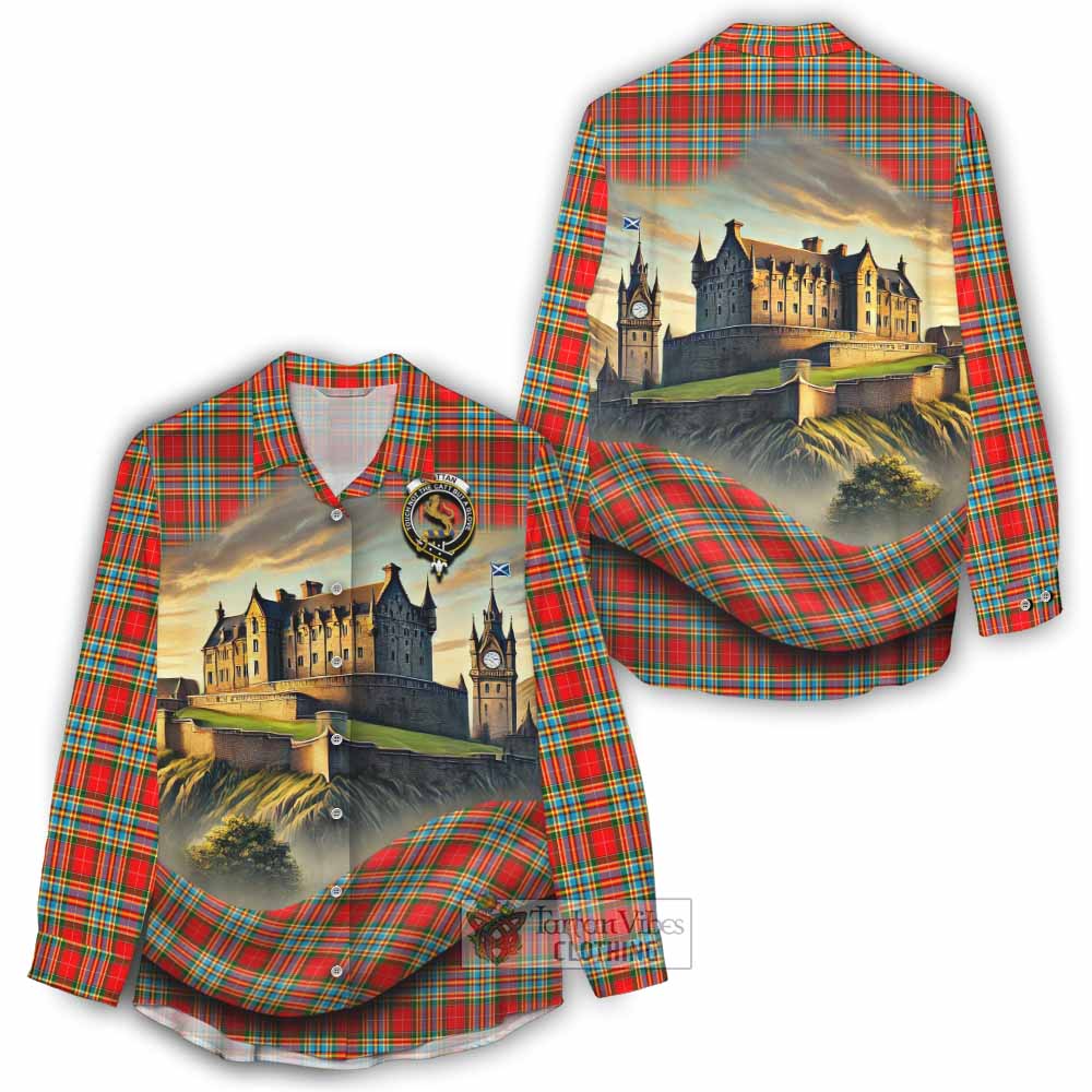Tartan Vibes Clothing Chattan Tartan Family Crest Women's Casual Shirt with Scottish Ancient Castle Style