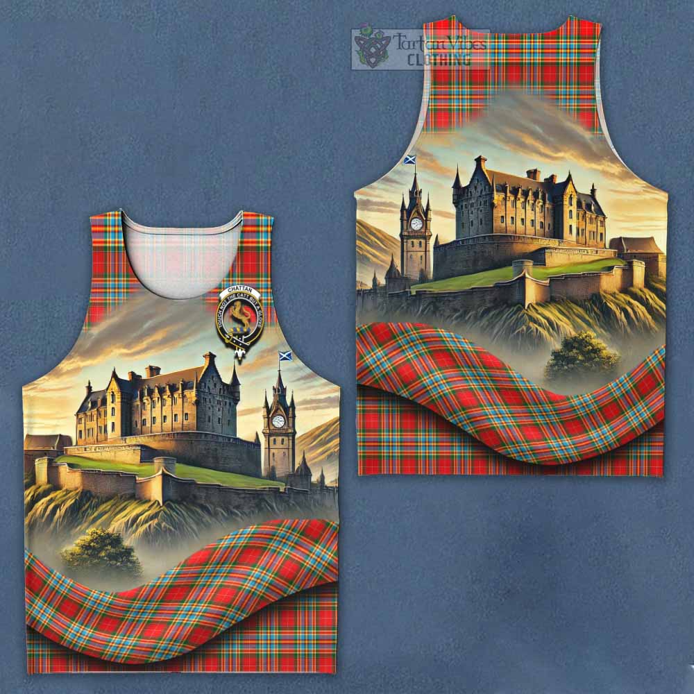 Tartan Vibes Clothing Chattan Tartan Family Crest Men's Tank Top with Scottish Ancient Castle Style