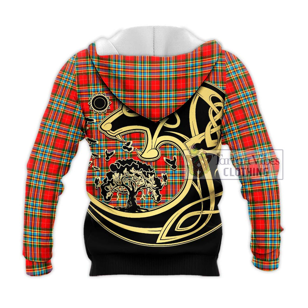 Chattan Tartan Knitted Hoodie with Family Crest Celtic Wolf Style - Tartan Vibes Clothing