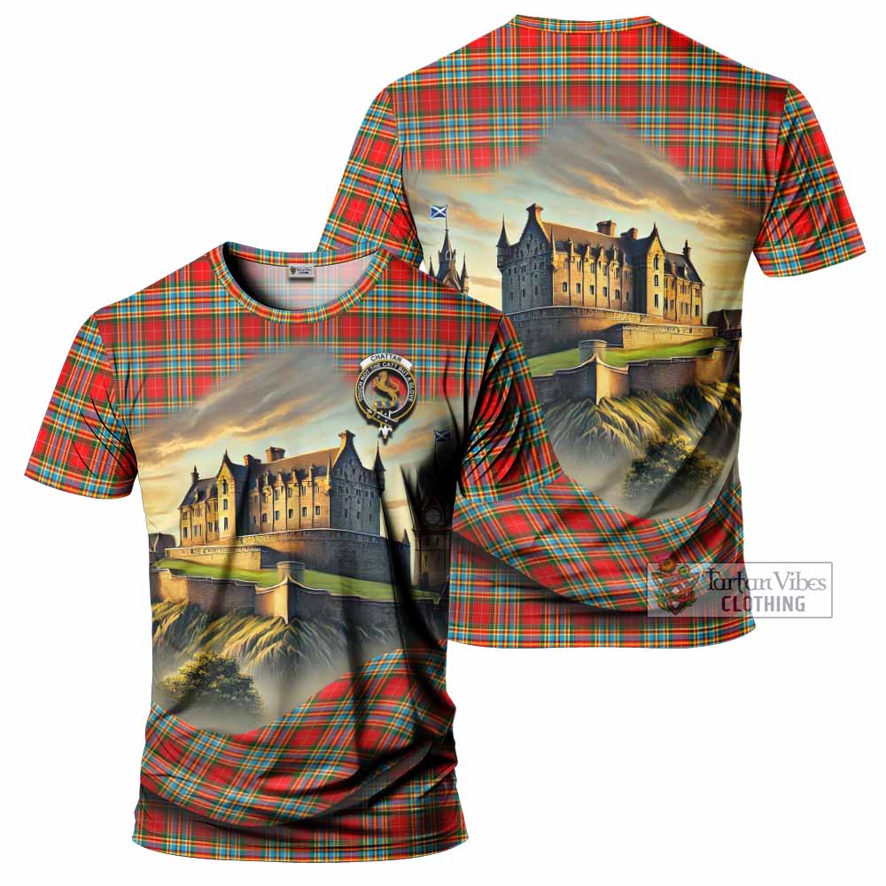 Tartan Vibes Clothing Chattan Tartan Family Crest T-Shirt with Scottish Ancient Castle Stype