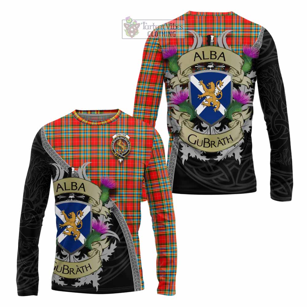 Tartan Vibes Clothing Chattan Tartan Family Crest Long Sleeve T-Shirt Lion Rampant Royal Thistle Shield Celtic Inspired