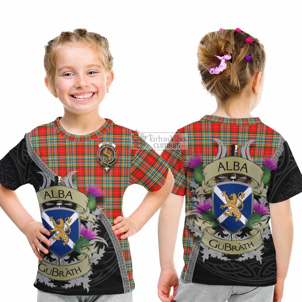 Tartan Vibes Clothing Chattan Tartan Family Crest Kid T-Shirt Lion Rampant Royal Thistle Shield Celtic Inspired