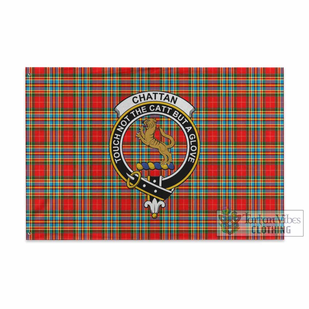 Tartan Vibes Clothing Chattan Tartan House Flag with Family Crest