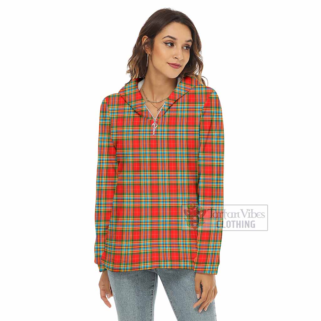 Tartan Vibes Clothing Chattan Tartan Women's Borg  Half Zip Fleece Hoodie