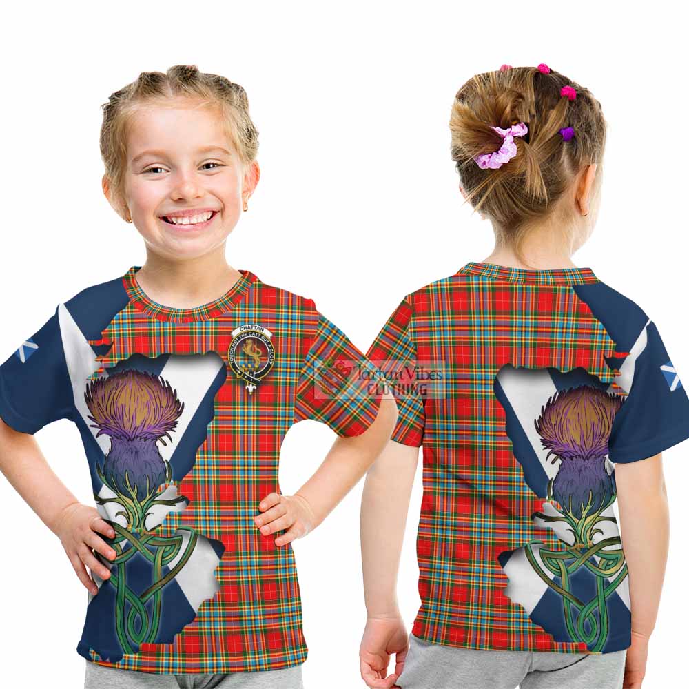 Tartan Vibes Clothing Chattan Tartan Family Crest Kid T-Shirt Scottish Thistle Celtic Inspired