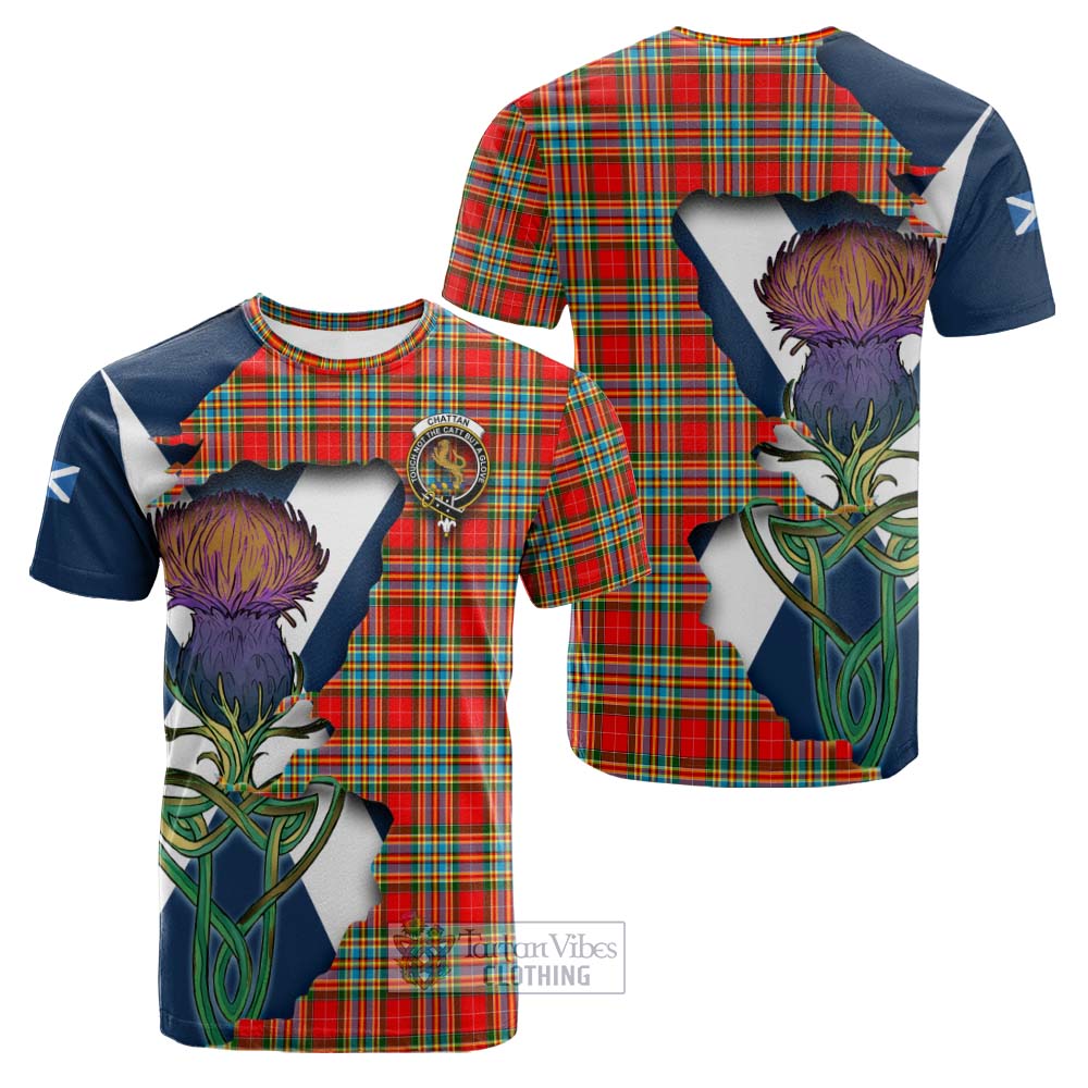 Tartan Vibes Clothing Chattan Tartan Family Crest Cotton T-shirt Scottish Thistle Celtic Inspired